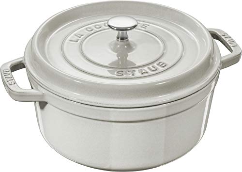 STAUB Staub Cast Iron 55qt Round Cocotte  White Truffle Made in France 