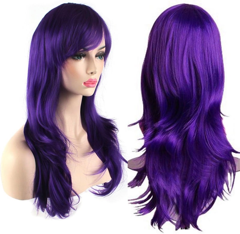 AK 28 inch Fashion Wigs Long Wavy Curly Hair Cosplay Wig (Purple) - Image 2