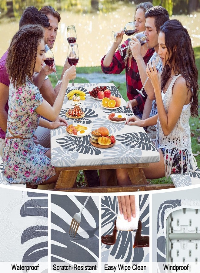 pickyNproud Picnic Table Cover with Bench Covers Camping Tablecloth with Storage Bag Windproof Waterproof Picnic Table Covers with Elastic for Camping - Image 3