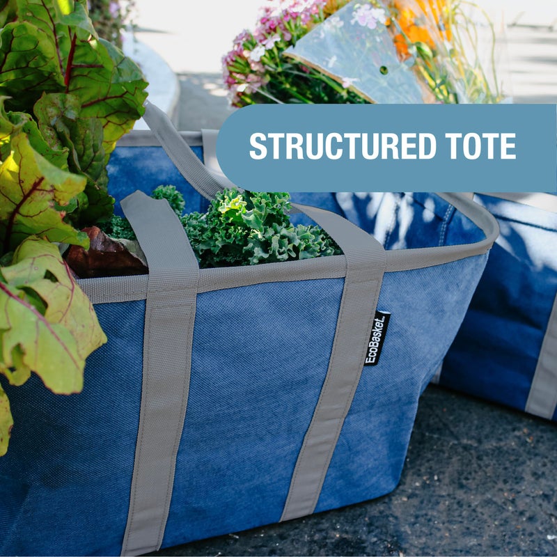 CleverMade EcoBasket 30L Collapsible Tote Basket â€“ Reusable Grocery Tote That Stands Upright, Foldable Shopping Basket for Car Trunk Storage, Heavy Duty Utility Bag, 30 lb Capacity - Blue - Image 5