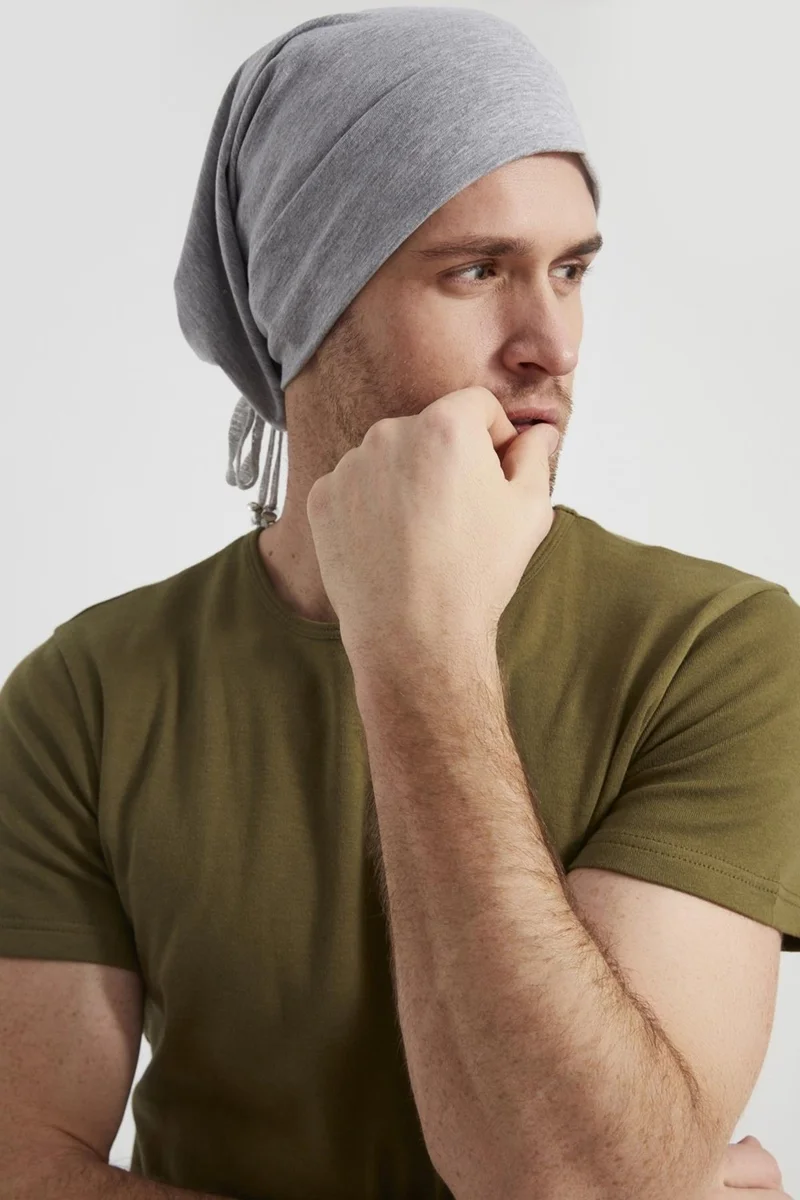 Butikgiz Men's Gray Yarn Special Design 4 Season Hat Beret Buff Ultra Soft Combed Cotton