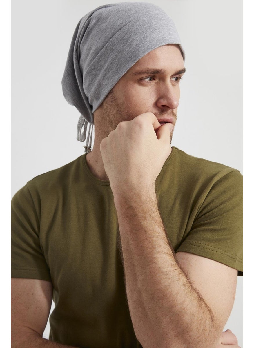 Butikgiz Men's Gray Yarn Special Design 4 Season Hat Beret Buff Ultra Soft Combed Cotton  - Image 3