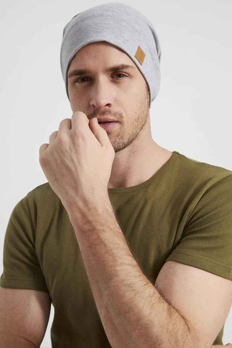 Butikgiz Men's Gray Yarn Special Design 4 Season Hat Beret Buff Ultra Soft Combed Cotton
