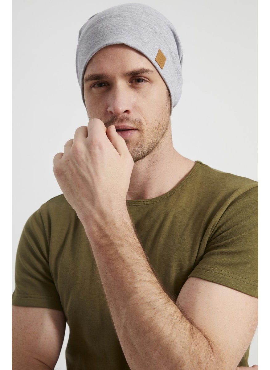 Butikgiz Men's Gray Yarn Special Design 4 Season Hat Beret Buff Ultra Soft Combed Cotton  - Image 4