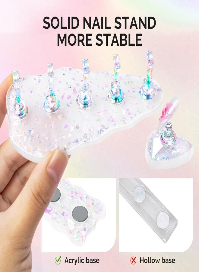 MelodySusie Nail Stand for Press Ons, 3 PCS Shiny Magnetic Bases Sets for Painting Display with Brush Holder and 100 Pcs Reusable Double-Sided Tape for Home DIY Salon Supplies - Image 3