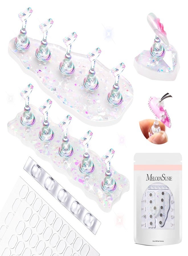 MelodySusie Nail Stand for Press Ons, 3 PCS Shiny Magnetic Bases Sets for Painting Display with Brush Holder and 100 Pcs Reusable Double-Sided Tape for Home DIY Salon Supplies - Image 1