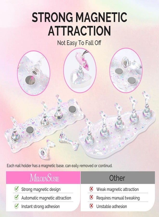 MelodySusie Nail Stand for Press Ons, 3 PCS Shiny Magnetic Bases Sets for Painting Display with Brush Holder and 100 Pcs Reusable Double-Sided Tape for Home DIY Salon Supplies - Image 2