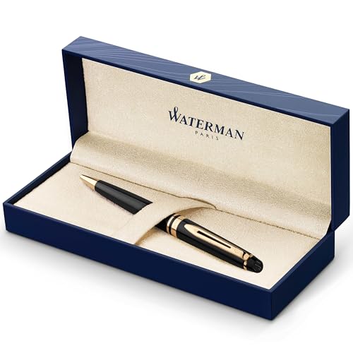 Waterman قلم حبر جاف ووترمان إكسبيرت، أسود مع تفاصيل ذهبية، طرف متوسط، حبر أزرق، علبة هدية - Image 1