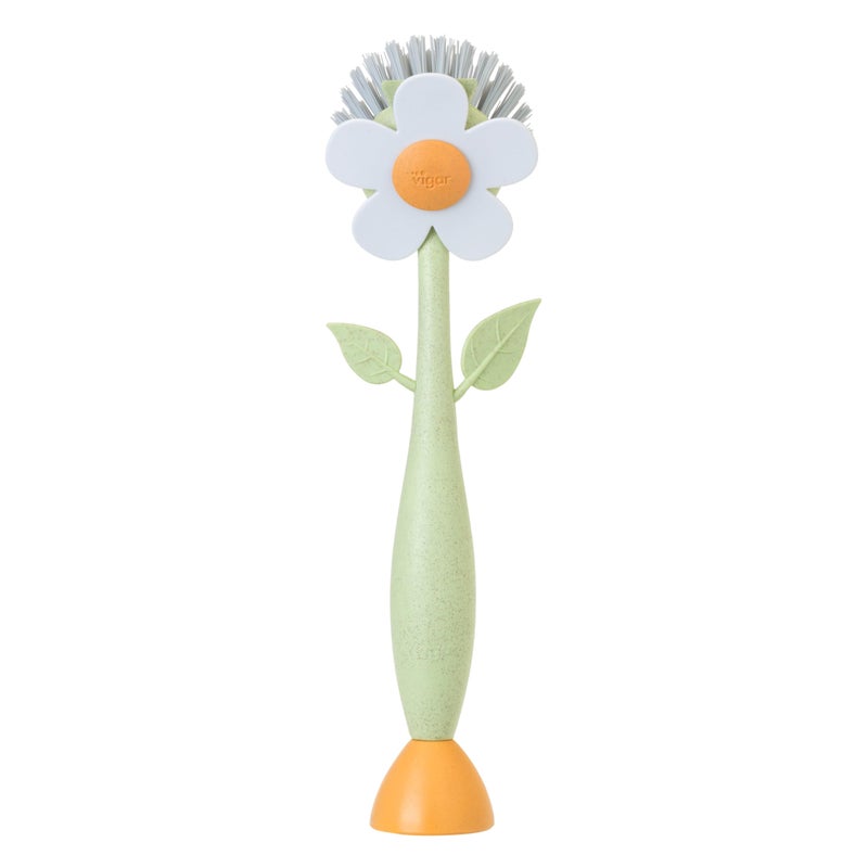 Vigar Florganic DaisyShaped Dish Brush a Dish Brush with Handle and a Dish Brush with Stand for Pot Scrubber Kitchen Dishes and Sink Cleaning
