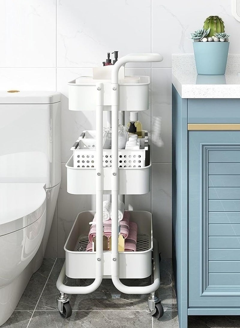 DubaiGallery Storage Trolley Rolling Cart Utility Cart 3 Tier Metal Rolling Cart With Wheels Utility Cart Storage Organizer Trolley Cart Kitchen Storage Cart For Bathroom Kitchen Storage Cart Rolling Storage - Image 4