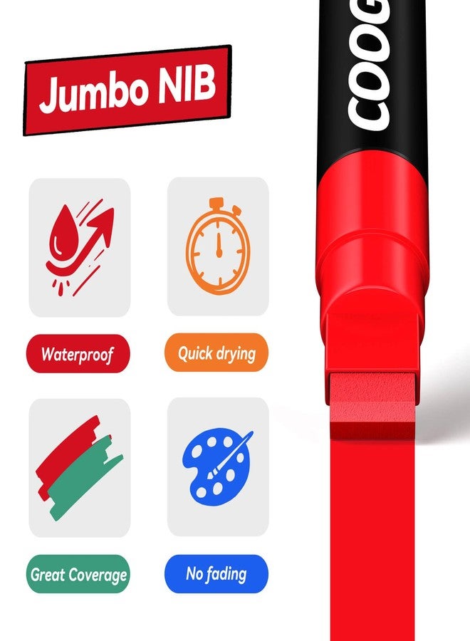 Coogert 8 Colors Jumbo Poster Marker,15mm Wide Tip Thick Acrylic Paint Pen Paint Markers,Black Graffiti Markers for Poster,Glass,Rock Painting,Ceramic,Wood,Murals and Canvas - Image 3