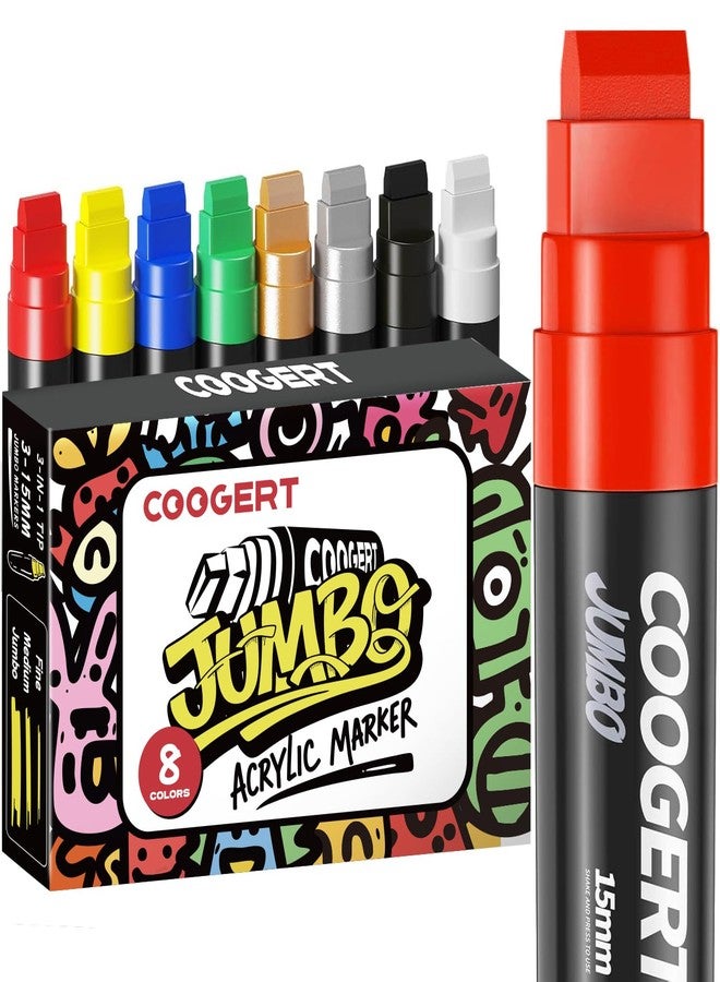 Coogert 8 Colors Jumbo Poster Marker,15mm Wide Tip Thick Acrylic Paint Pen Paint Markers,Black Graffiti Markers for Poster,Glass,Rock Painting,Ceramic,Wood,Murals and Canvas - Image 1