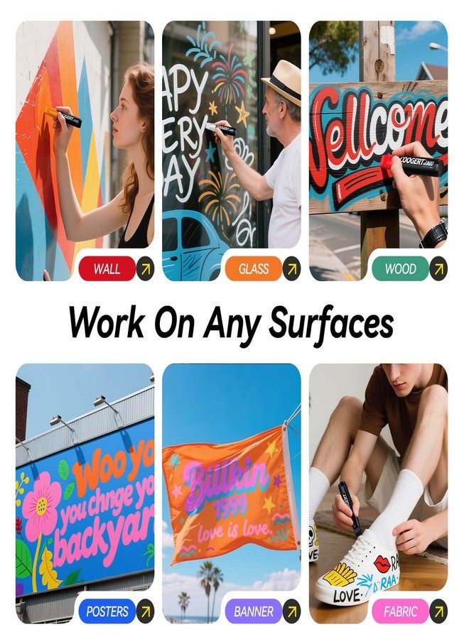 Coogert 8 Colors Jumbo Poster Marker,15mm Wide Tip Thick Acrylic Paint Pen Paint Markers,Black Graffiti Markers for Poster,Glass,Rock Painting,Ceramic,Wood,Murals and Canvas - Image 4