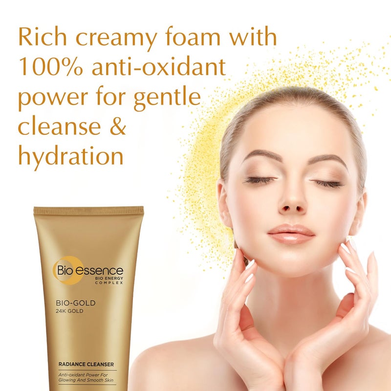 Bio Essence منظف وجه بيولوجي إيسنس 24K جولد راديانس غسول وجه نياكيناميد للنساء كولاجين حمض أميني منظف وجه مرطب لبشرة متألقة مثالي لجميع أنواع البشرة مضاد للأكسدة مضاد للشيخوخة 100 جرام - Image 3
