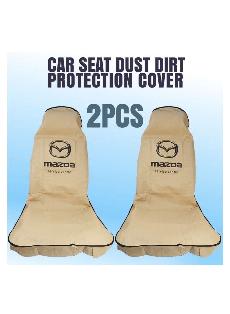 Mazda 2-Piece Set Car Seat Dust and Dirt Protection Covers Durable Beige Fabric - Image 1