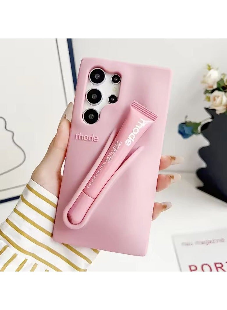 rhode Lip Gloss Phone Case with Lip Tint, For Samsung Galaxy S25 Ultra Case Liquid Silicone Camera Protection Lipstick Lip Glaze Phone Case for Samsung Galaxy S25 Ultra (Ribbon) - Image 1