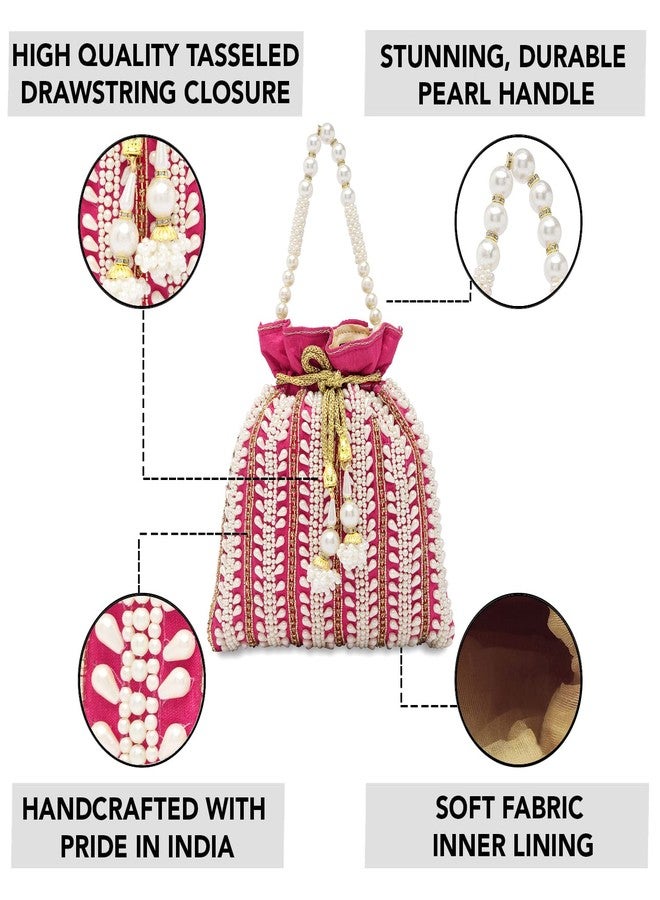 Aheli Rani Pink Potli Bags Gift for Women Evening Bag Clutch Ethnic Bride Purse with Drawstring - Image 3