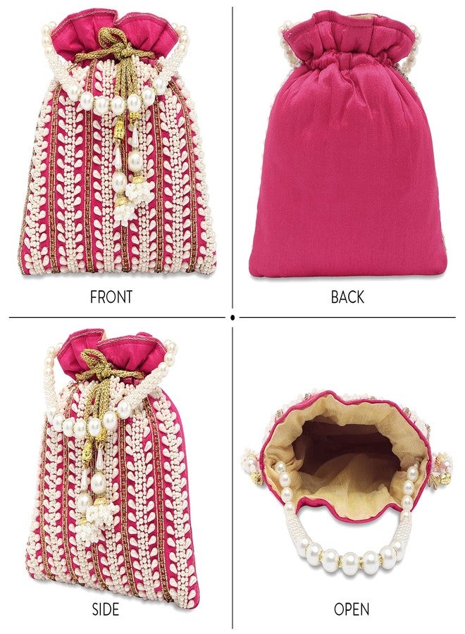 Aheli Rani Pink Potli Bags Gift for Women Evening Bag Clutch Ethnic Bride Purse with Drawstring - Image 4