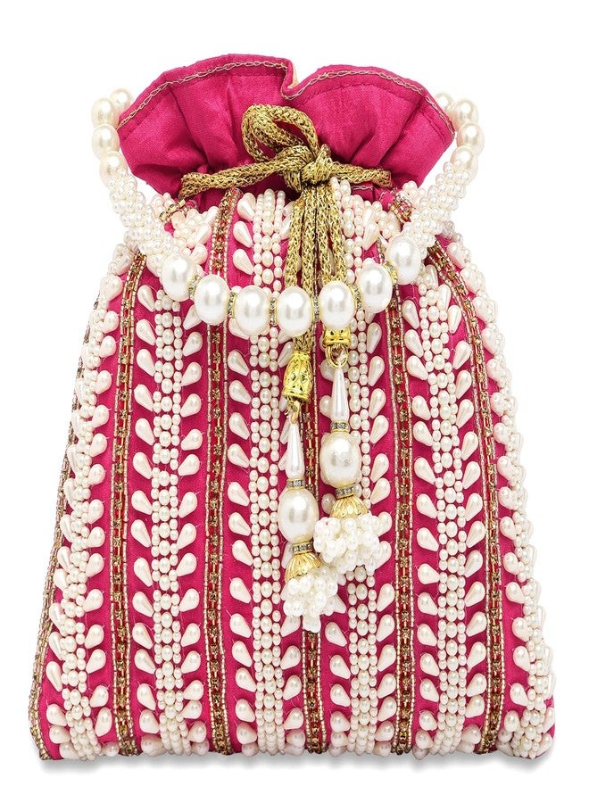 Aheli Rani Pink Potli Bags Gift for Women Evening Bag Clutch Ethnic Bride Purse with Drawstring - Image 1