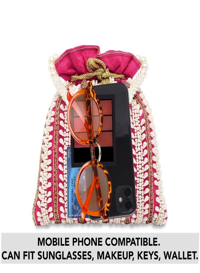 Aheli Rani Pink Potli Bags Gift for Women Evening Bag Clutch Ethnic Bride Purse with Drawstring - Image 2