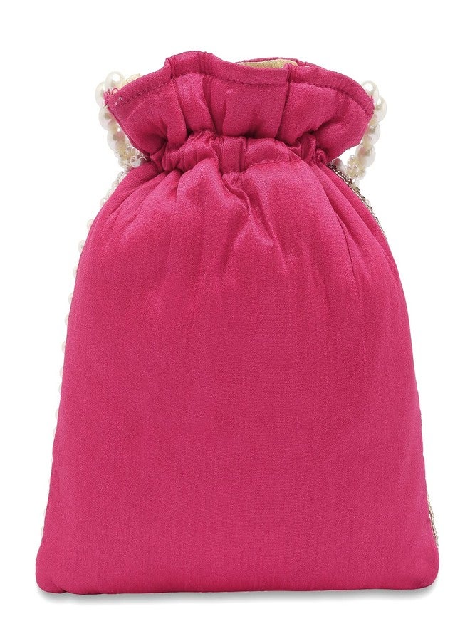 Aheli Rani Pink Potli Bags Gift for Women Evening Bag Clutch Ethnic Bride Purse with Drawstring - Image 5