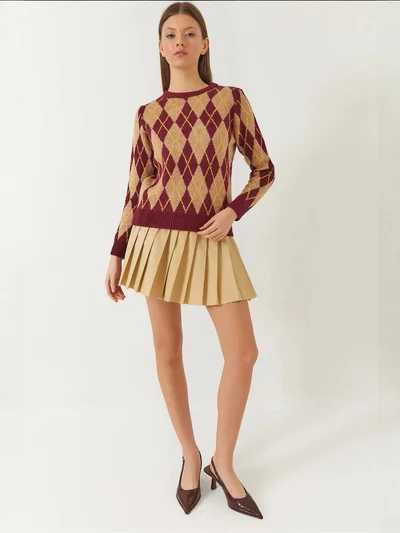 Bianco Lucci LUCCI Baklava Pattern Crew Neck Knitted Sweater