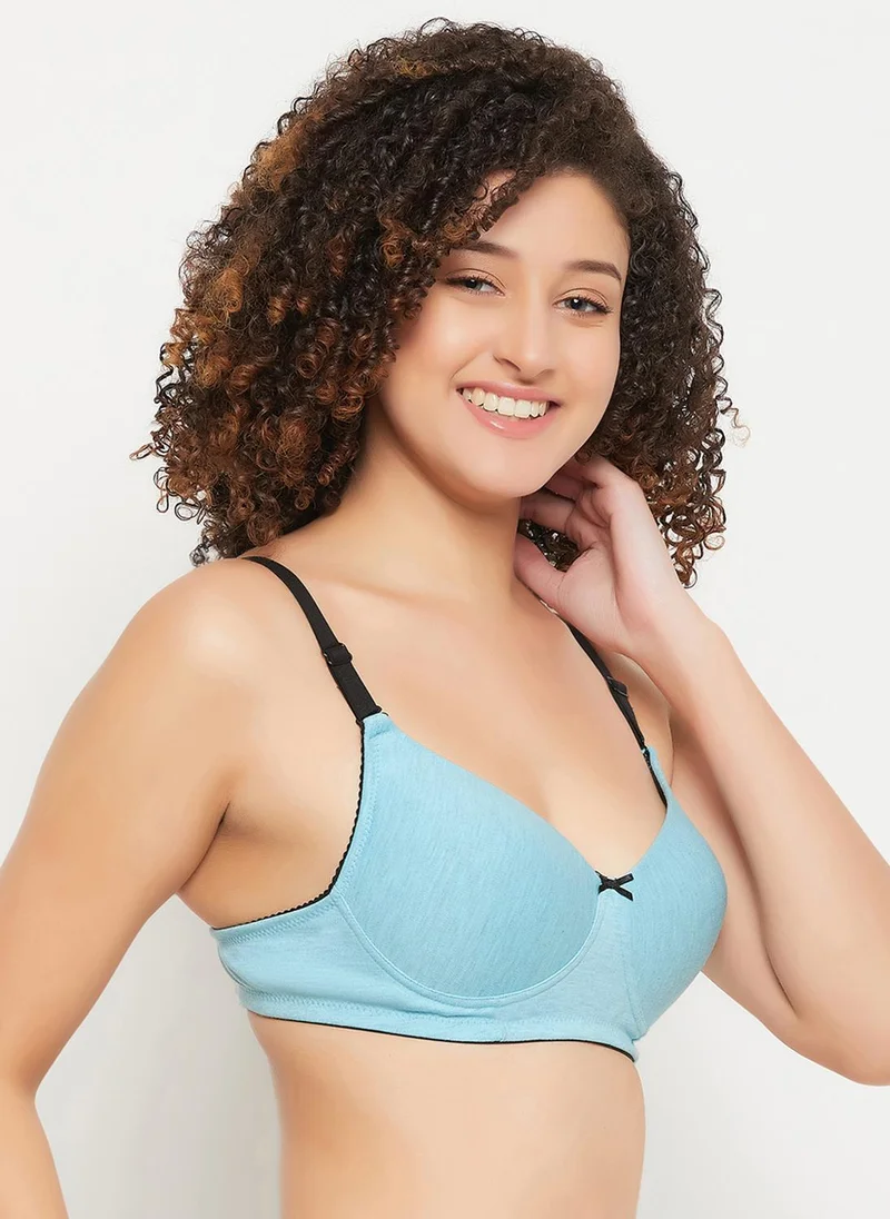 Clovia Blue Clovia Level 1 Push-Up Padded Non-Wired Demi Cup Multiway Bra in Blue Melange - Cotton for Women | Best Price UAE