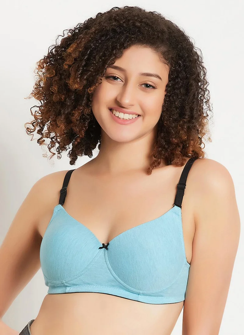 كلوفيا Clovia Level 1 Push-Up Padded Non-Wired Demi Cup Multiway Bra in Blue Melange - Cotton