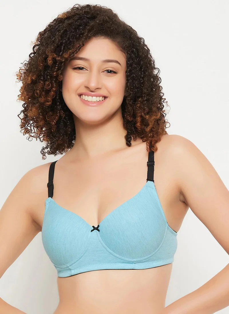 كلوفيا Clovia Level 1 Push-Up Padded Non-Wired Demi Cup Multiway Bra in Blue Melange - Cotton