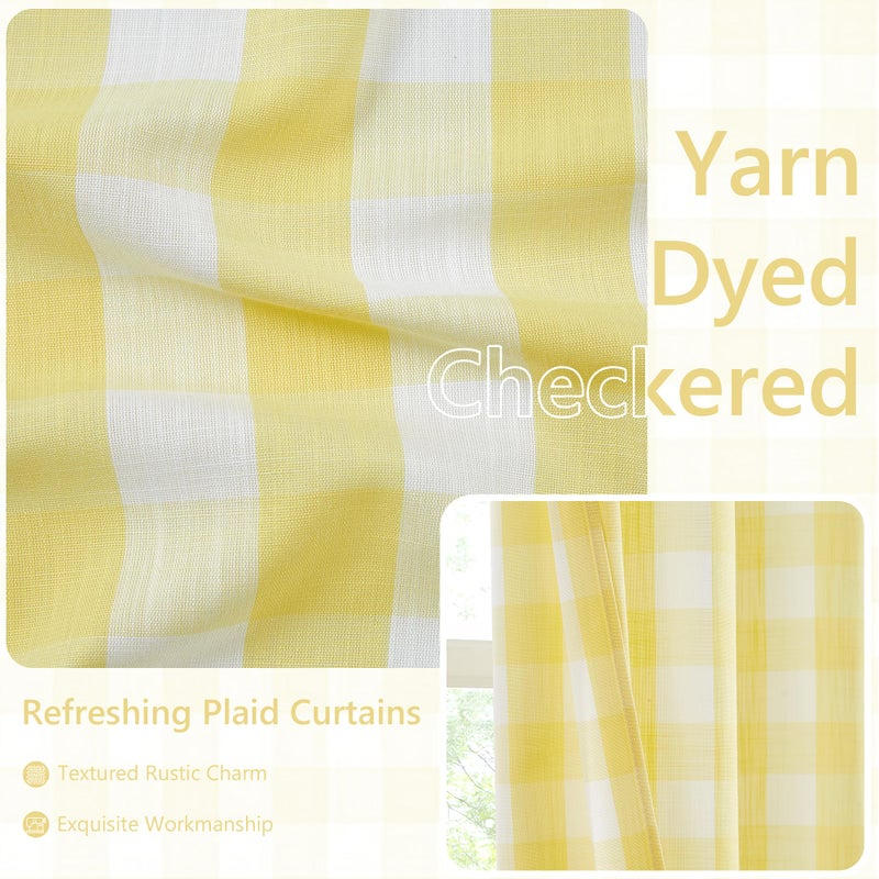 Amzdecor Buffalo Plaid Grommet Curtains 84 Inch Length, Semi-Sheer Gingham Check Farmhouse Rustic Drapes for Living Room Bedroom Cottage Checkered Window Treatment,2 Panels ï¼ˆ40" x 84",Yellow & Whiteï¼‰ - Image 4