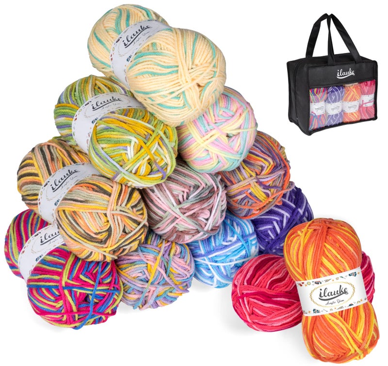 ilauke 12 x 50g Balls of Assorted Double Knitting Yarn for Crochet Wool Acrylic Yarn Set Crochet Thread MultiColored4Ply