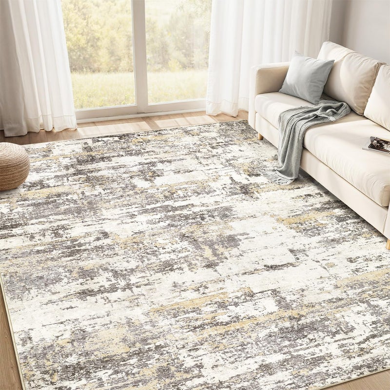 Jessibou Area Rugs for Living Room: 5x7 Abstract Washable Rug Modern Neutral Large Soft Stain Resistant Non-Slip Backing Machine Table for Bedroom Dining Room Indoor Home Office Carpet - Gold Brown - Image 1