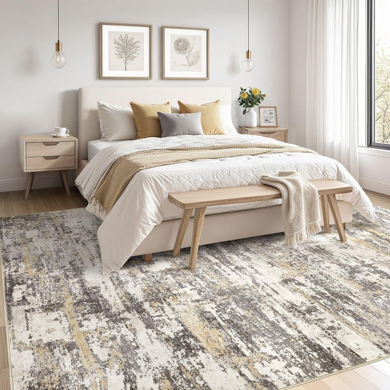 Jessibou Area Rugs for Living Room: 5x7 Abstract Washable Rug Modern Neutral Large Soft Stain Resistant Non-Slip Backing Machine Table for Bedroom Dining Room Indoor Home Office Carpet - Gold Brown - Image 2