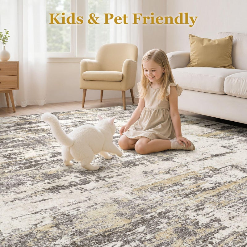 Jessibou Area Rugs for Living Room: 5x7 Abstract Washable Rug Modern Neutral Large Soft Stain Resistant Non-Slip Backing Machine Table for Bedroom Dining Room Indoor Home Office Carpet - Gold Brown - Image 4