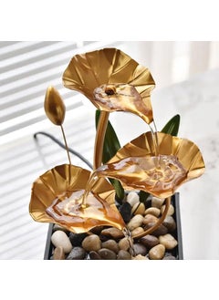 Lampostick Lampostick Metal Tabletop Water Fountain Decor Ornaments with Waterfall Desktop Lotus Fountains Deep Basin and Natural River Rocks Indoor Zen Relaxation for Office Bedroom Item Golden 1 PCS  - Image 4