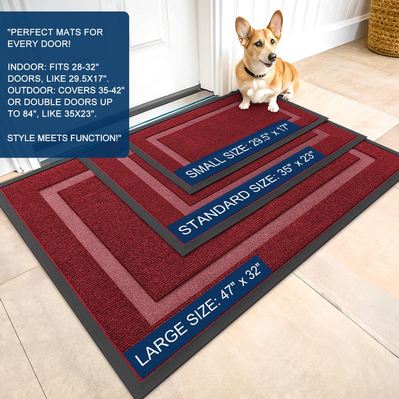 OLANLY Front Door Mat Indoor Outdoor Entrance, Waterproof All-Season, All-Weather Doormat, Sturdy Natural Rubber, Fade Resistant, Low Profile, Easy Clean Patio Porch Entryway Mat, 29.5x17, Wine Red - Image 3