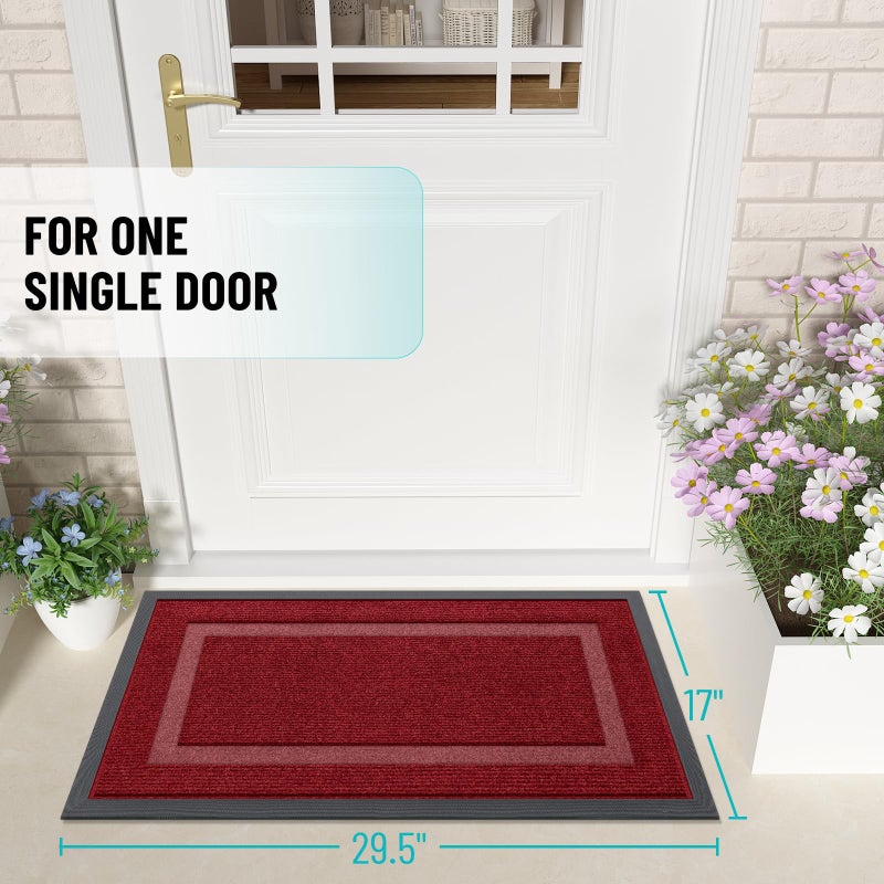 OLANLY Front Door Mat Indoor Outdoor Entrance, Waterproof All-Season, All-Weather Doormat, Sturdy Natural Rubber, Fade Resistant, Low Profile, Easy Clean Patio Porch Entryway Mat, 29.5x17, Wine Red - Image 2
