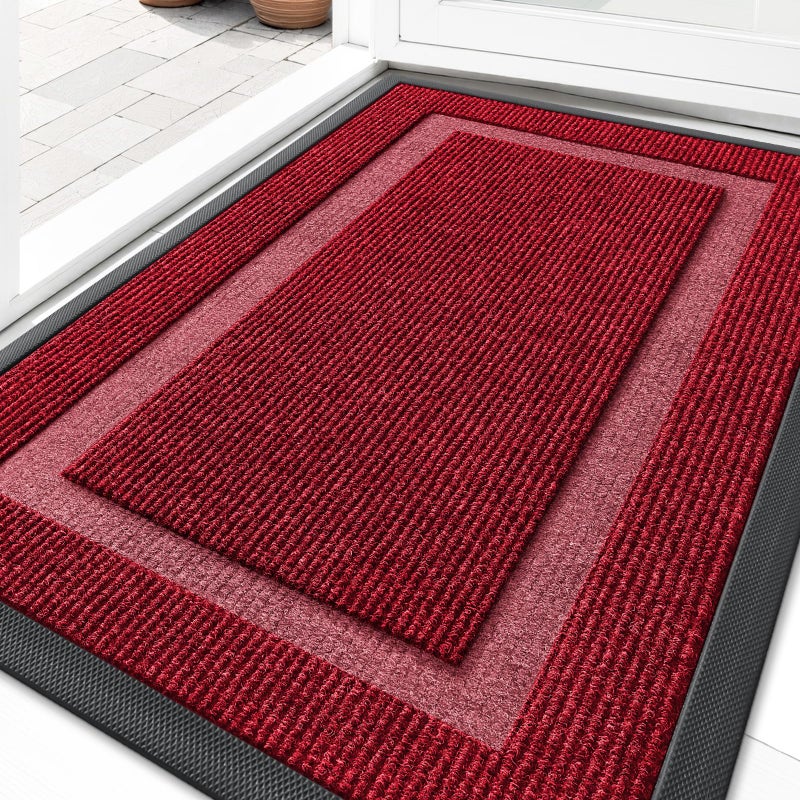 OLANLY Front Door Mat Indoor Outdoor Entrance, Waterproof All-Season, All-Weather Doormat, Sturdy Natural Rubber, Fade Resistant, Low Profile, Easy Clean Patio Porch Entryway Mat, 29.5x17, Wine Red - Image 1