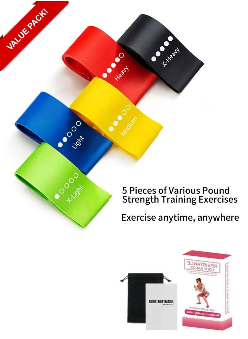 مجموعة أشرطة المقاومة، 5 قطع متنوعة بقوة مختلفة لتدريب القوة، أشرطة تمدد وتمرين مقاومة، للياقة البدنية واليوغا في الصالة الرياضية، مناسبة لذراعيك وساقيك ووراكك. - Image 1