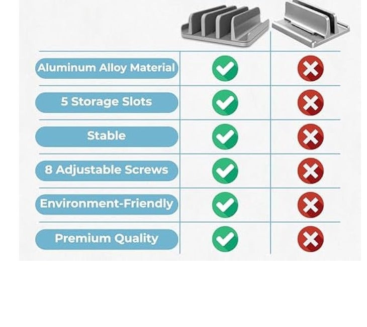 TEFONER VERTICAL LAPTOP STAND HOLDER 5 SLOTS, ALUMINUM SPACE-SAVING LAPTOP HOLDER, ADJUSTABLE SIZE DOCK TABLETOP DESK ORGANIZER 3 SLOT + 2 FOR APPLE MACBOOK/SURFACE/PC/TABLET/IPAD/IPHONE (SPACE GRAY) - Image 2