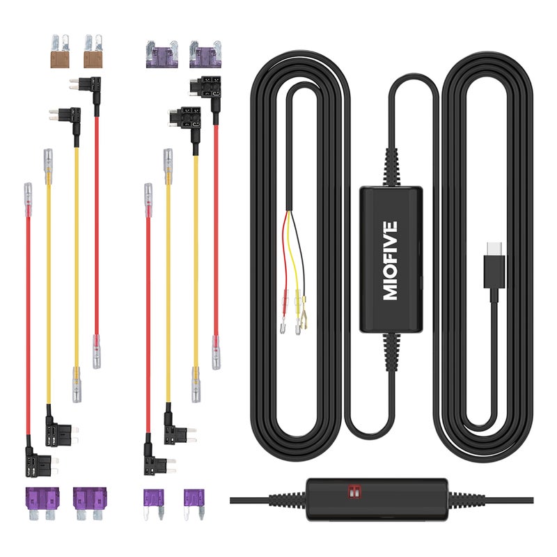 Miofive USB Type-C Hardwire Kit Only for Miofive S1 & Mini Series and Mirror 1 Dash Cam, Activate Parking Mode and Low Voltage Protection, 11.5 ft / 350 cm (Need Purchase Separately) - Image 1