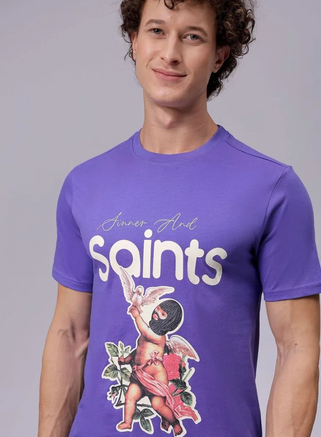 شركة المرآب الهندية Men Slim Fit Placement Print Round Neck Tshirt