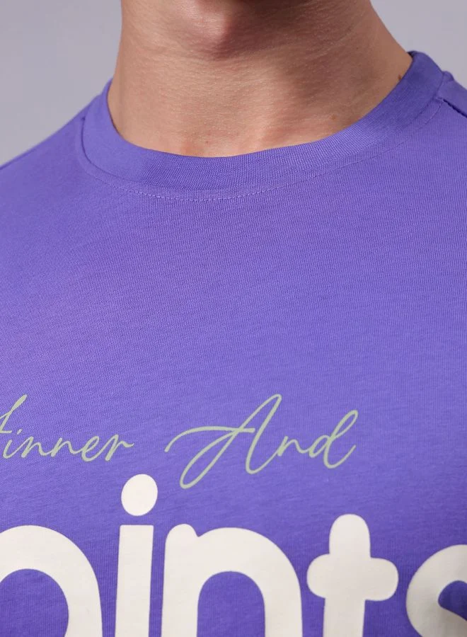 شركة المرآب الهندية Men Slim Fit Placement Print Round Neck Tshirt