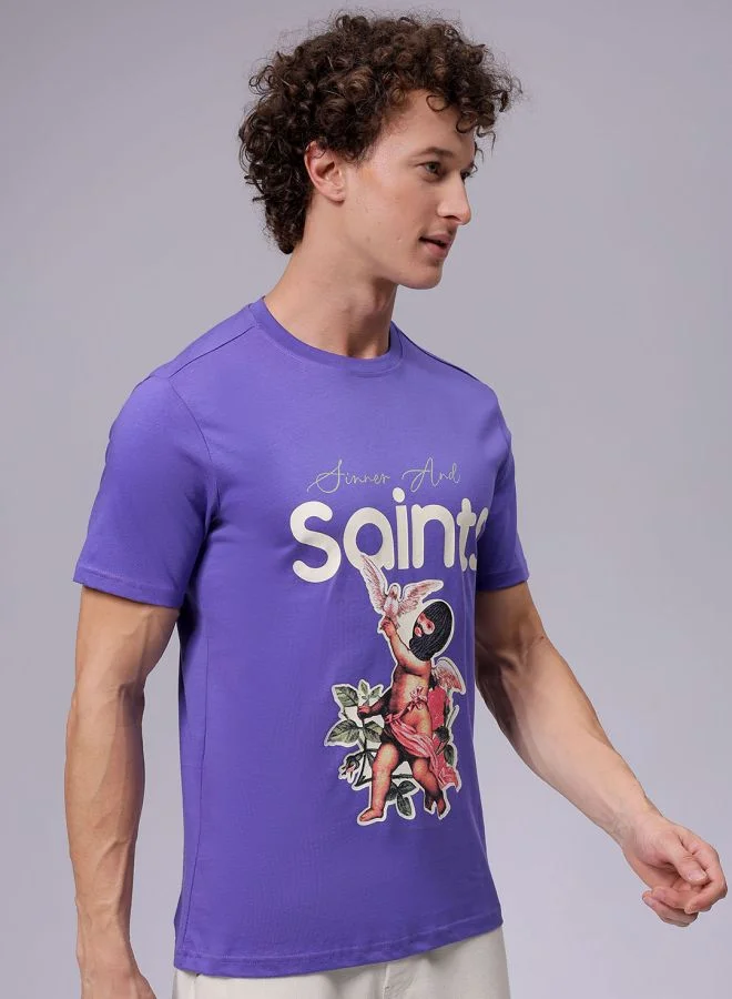 شركة المرآب الهندية Men Slim Fit Placement Print Round Neck Tshirt