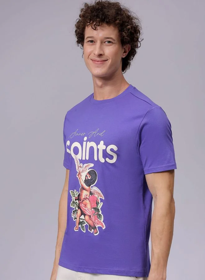 شركة المرآب الهندية Men Slim Fit Placement Print Round Neck Tshirt