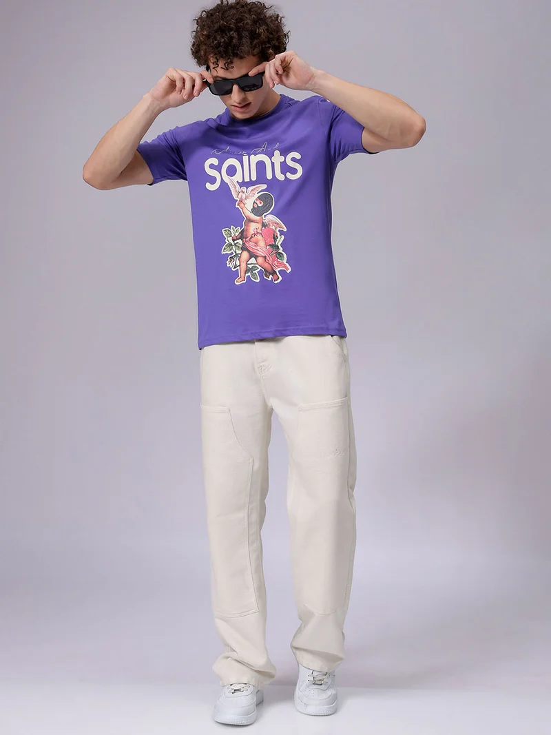 شركة المرآب الهندية Men Slim Fit Placement Print Round Neck Tshirt