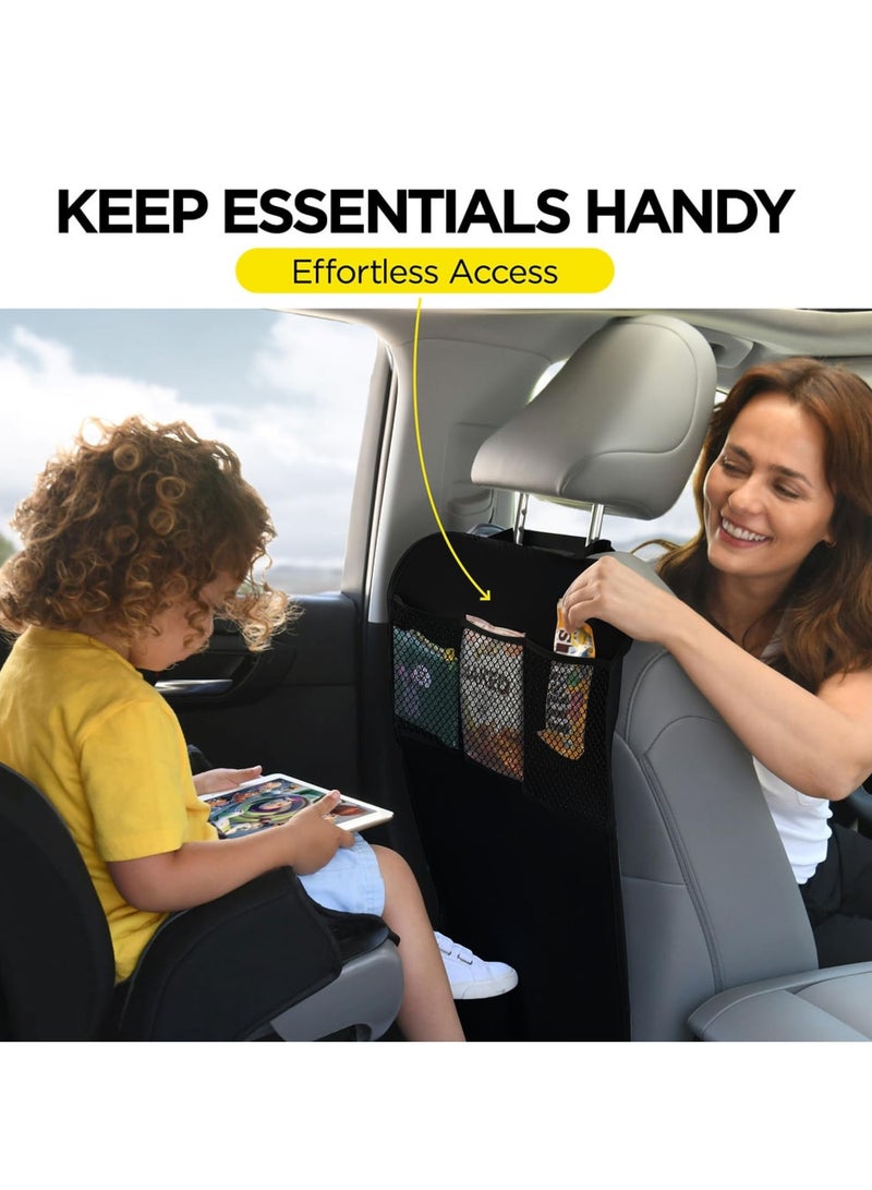 Back Seat Cover For Kids + 3 Pocket Storage Organizer, 2 Pack XL Waterproof Kick Mats Backseat Protector, Car Seat Back Protectors For Vehicles To Protect From Dirt, Mud  Scratches - Image 2