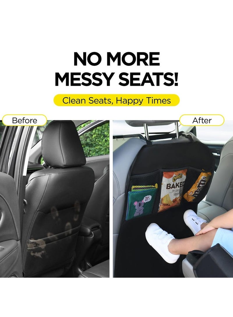Back Seat Cover For Kids + 3 Pocket Storage Organizer, 2 Pack XL Waterproof Kick Mats Backseat Protector, Car Seat Back Protectors For Vehicles To Protect From Dirt, Mud  Scratches - Image 5