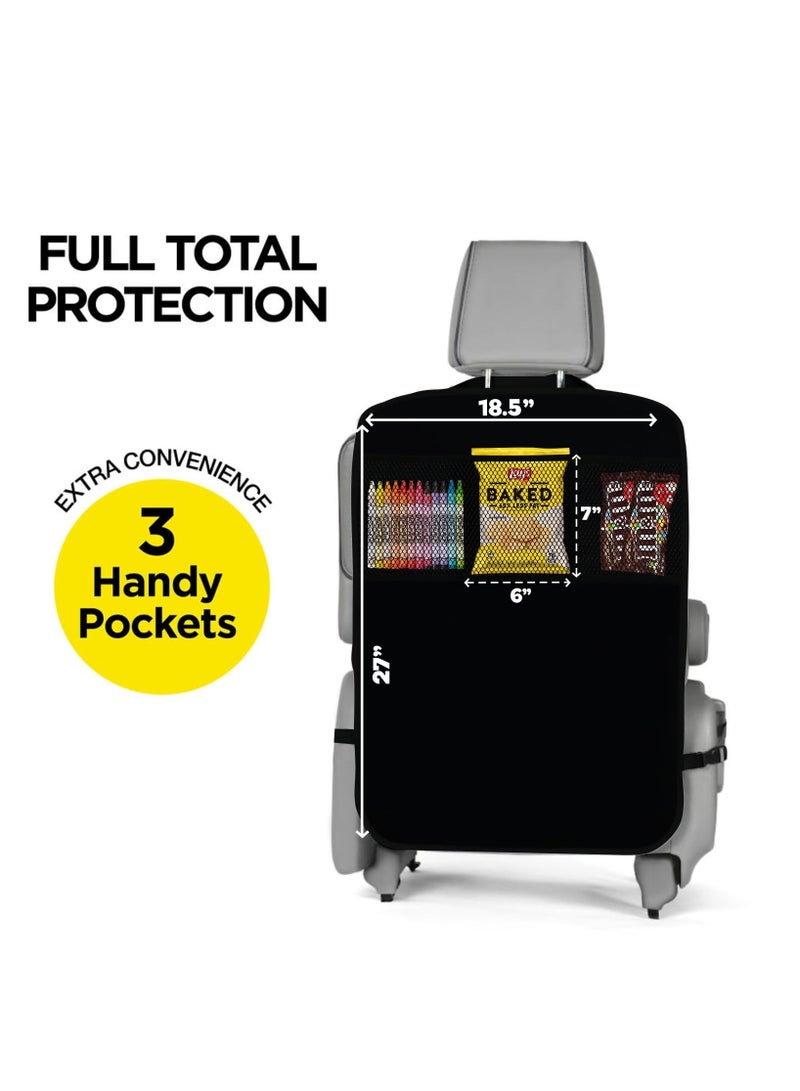 Back Seat Cover For Kids + 3 Pocket Storage Organizer, 2 Pack XL Waterproof Kick Mats Backseat Protector, Car Seat Back Protectors For Vehicles To Protect From Dirt, Mud  Scratches - Image 3