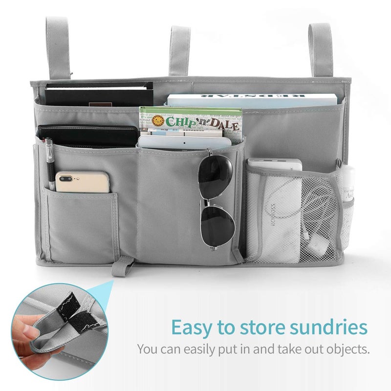 Bseash Bunk Bed Organizer, Bedside Caddy Hanging Bed Organizer Storage Bag 8 Pockets, for College Dorm Rooms Bed, Hospital Bed, Baby Bed Rails, 600D Oxford Cloth (Gray) - Image 4